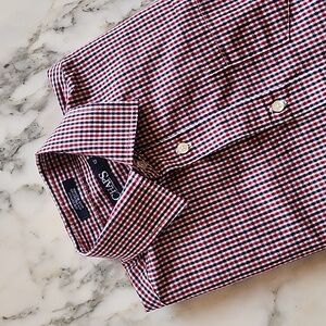 Chaps Long Sleeve Button Down Checkered Red, White & Blue Dress Shirt, Boys 12